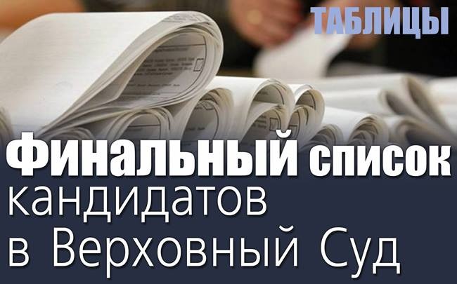 Финальный список кандидатов в Верховный Суд. ТАБЛИЦЫ