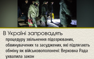 В Україні запровадять процедуру звільнення підозрюваних, обвинувачених та засуджених, які підлягають обміну як військовополонені: Верховна Рада ухвалила закон