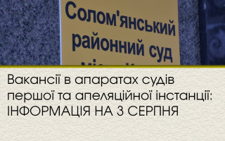 Вакансії в апаратах судів першої та апеляційної інстанції: ІНФОРМАЦІЯ НА 3 СЕРПНЯ