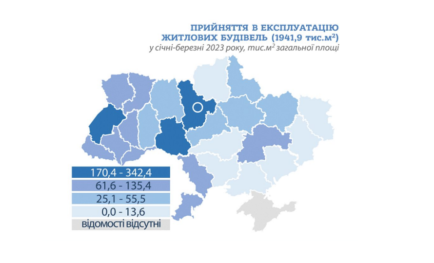Сколько квадратных метров жилых зданий сдали в эксплуатацию в Киеве и по Украине в январе-марте этого года
