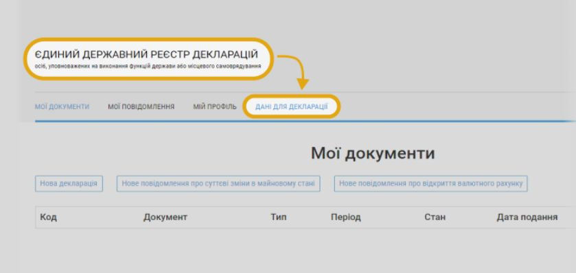 В Реєстрі декларацій відновили роботу функції «Дані для декларації»