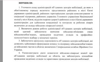 Цілодобове проведення медичних оглядів ВЛК та гарантовані обсяги мобілізації - протокол Ради оборони Києва